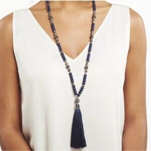 Stella & Dot Navy Beaded Necklace with Tassel